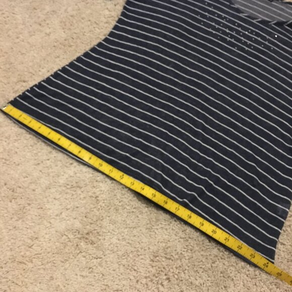 Canadian Rhinestone Collar Half Sleeve Distressed Rayon Striped Top - Picture 14 of 16